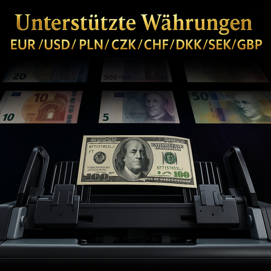 Moderne Geldzählmaschinen erkennen Euro, Dollar, Pfund, Franken und weitere Währungen automatisch. Hier erfährst du, welche BEITZ Geräte Multiwährungen unterstützen.