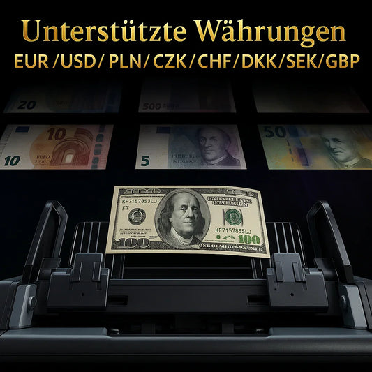 Moderne Geldzählmaschinen erkennen Euro, Dollar, Pfund, Franken und weitere Währungen automatisch. Hier erfährst du, welche BEITZ Geräte Multiwährungen unterstützen.