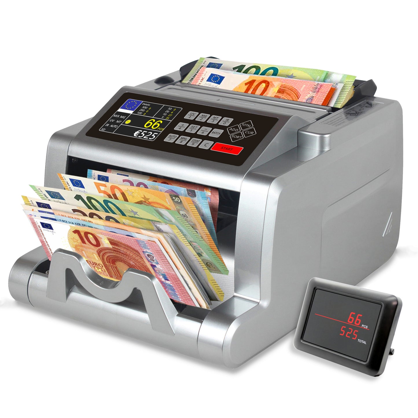 BEITZ BS-5300 Geldzaehlmaschine & Banknotenzaehler mit Kundendisplay – wertzaehlt und prueft Euro-Banknoten automatisch – Falschgeldpruefer mit UV-, MG- und IR-Erkennung – EZB getestet – robust und professionell fuer den taeglichen Einsatz