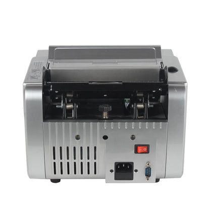 BEITZ BS-5300 Geldzaehlmaschine Rueckansicht mit Netzanschluss und serieller Schnittstelle – professioneller Banknotenzaehler mit Anschluss fuer PC oder Thermodrucker – robuste Bauweise mit effizienter Kuehlung und sicherem Netzschalter – geeignet fuer gewerblichen 