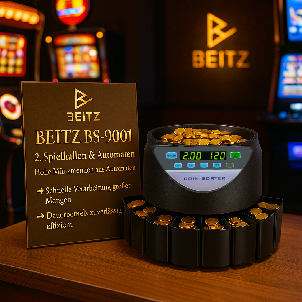 beitz bs9001 muenzzaehlmaschine schwarz sortiert euro muenzen automatisch nach wert und anzahl fuer effiziente geldverwaltung
