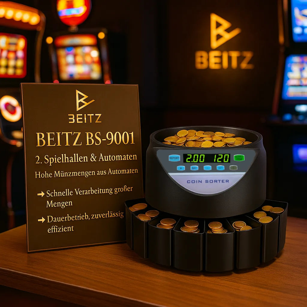 beitz bs9001 muenzzaehlmaschine schwarz sortiert euro muenzen automatisch nach wert und anzahl fuer effiziente geldverwaltung