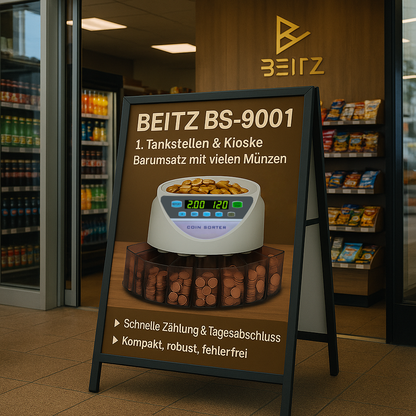 beitz bs9001 grau muenzsortierer zeigt euro muenzen 1 cent bis 2 euro kompakte bauform einfache bedienung offline und anonym