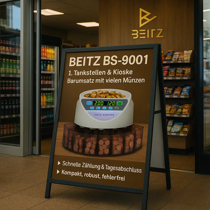 beitz bs9001 grau muenzsortierer zeigt euro muenzen 1 cent bis 2 euro kompakte bauform einfache bedienung offline und anonym