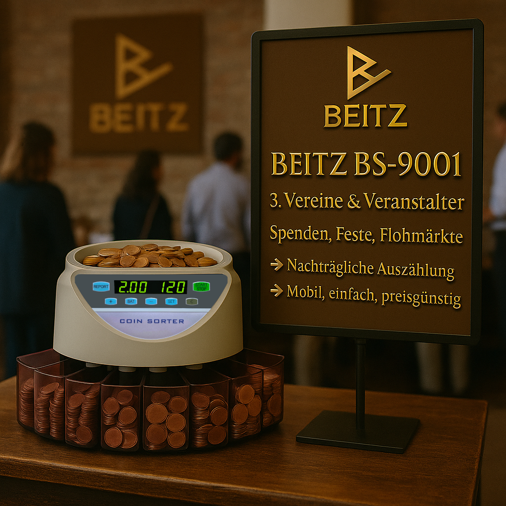 beitz bs9001 muenzzaehlmaschine grau mit digital display und durchsichtigen muenzbehaeltern robust und langlebig fuer den taeglichen einsatz