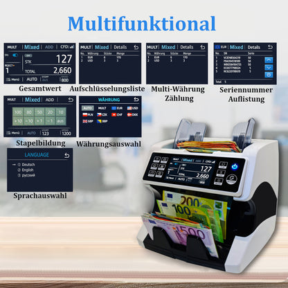 BEITZ BS-920A Geldzählmaschine mit Wertzählung, Seriennummernliste, Multiwährungs- und Sprachwahl sowie intelligenter Stapelbildung