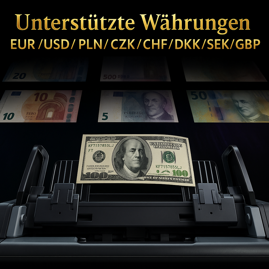 BEITZ BS-950A Geldzählmaschine für EUR, USD, GBP, CHF, PLN, CZK, SEK und DKK mit automatischer Mehrwährungserkennung

