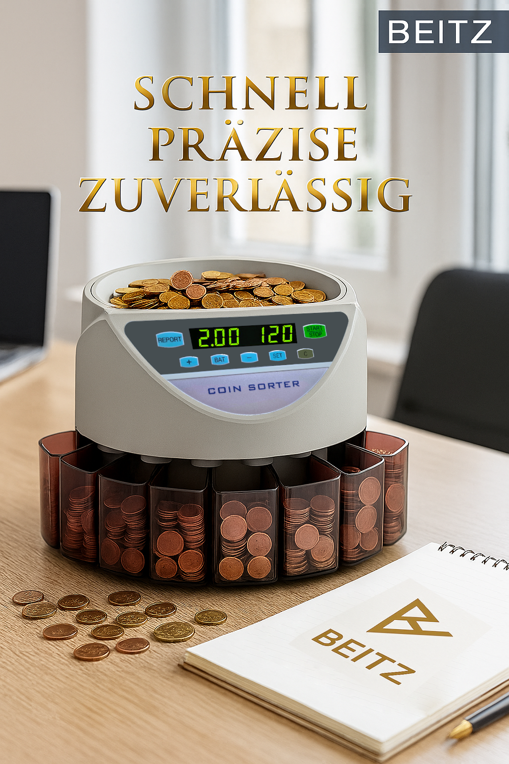 beitz bs9001 muenzzaehlmaschine grau kompakt und handlich euro muenzen zaehlen praezise und automatisch