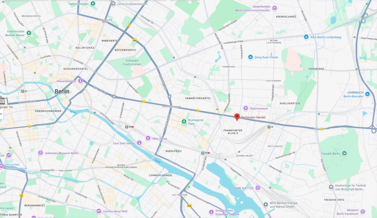 Standort von Bachmann Handel in Berlin Lichtenberg, Frankfurter Allee 154, Karte mit Routenübersicht
